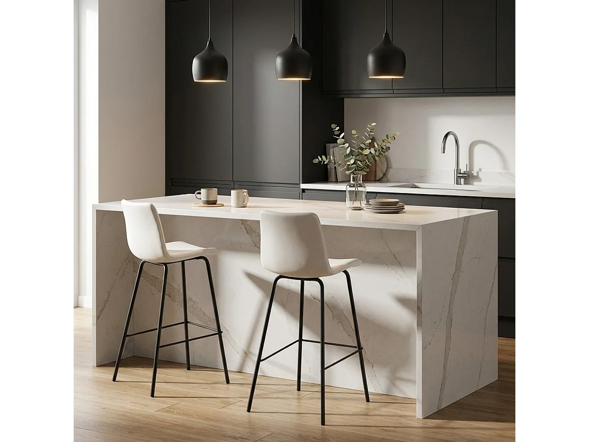 Taburete alto de bar cocina fijo terciopelo diseño moderno Dett - Blanco