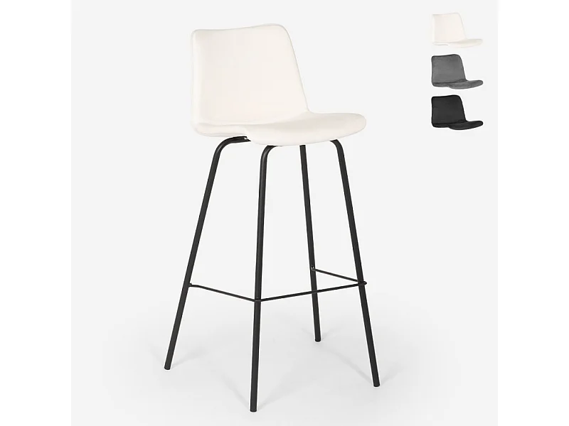 Taburete alto de bar cocina fijo terciopelo diseño moderno Dett - Blanco