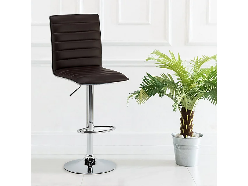 Taburete de bar cocina alto fijo giratorio ajustable con respaldo Detroit - Marrón
