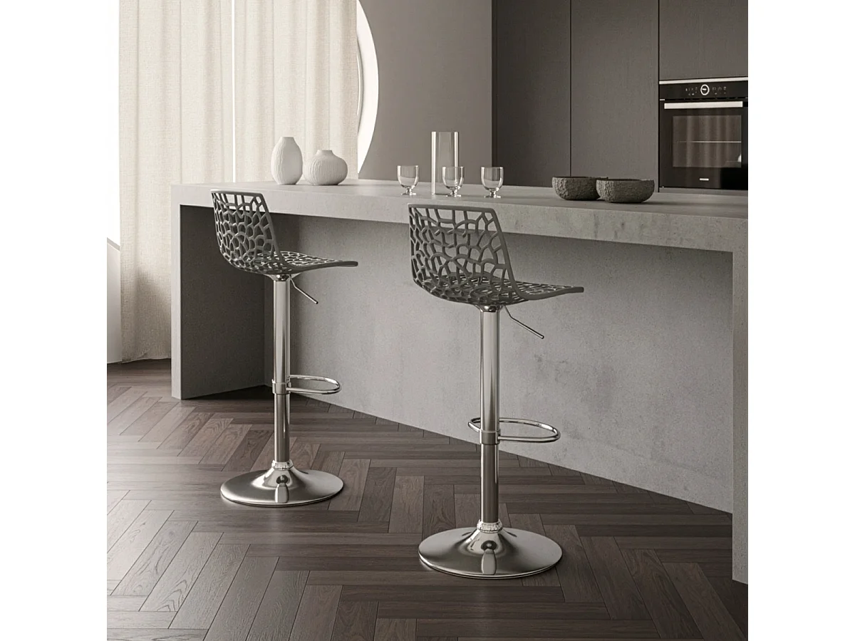 Barhocker mit Fußstütze Hoch Drehbar Höhenverstellbar für Küche Bar Grand Soleil Spider - Grau
