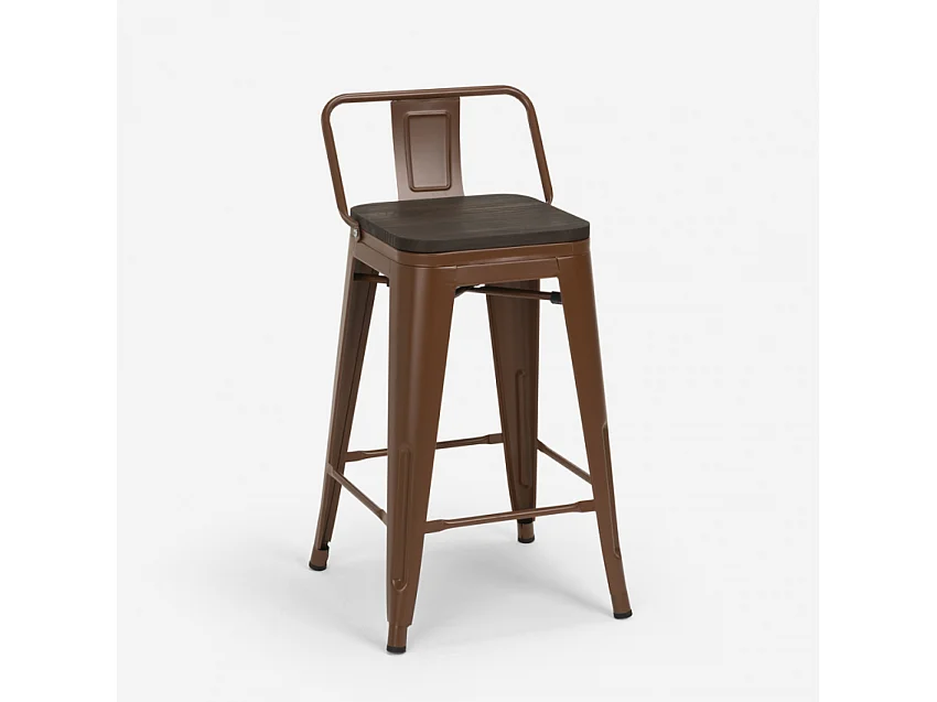 taburete alto de diseño industrial de metal y madera, para barra y cocina steel wood top - Marrón