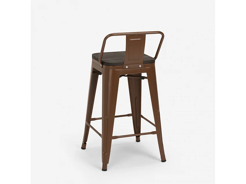 taburete alto de diseño industrial de metal y madera, para barra y cocina steel wood top - Marrón