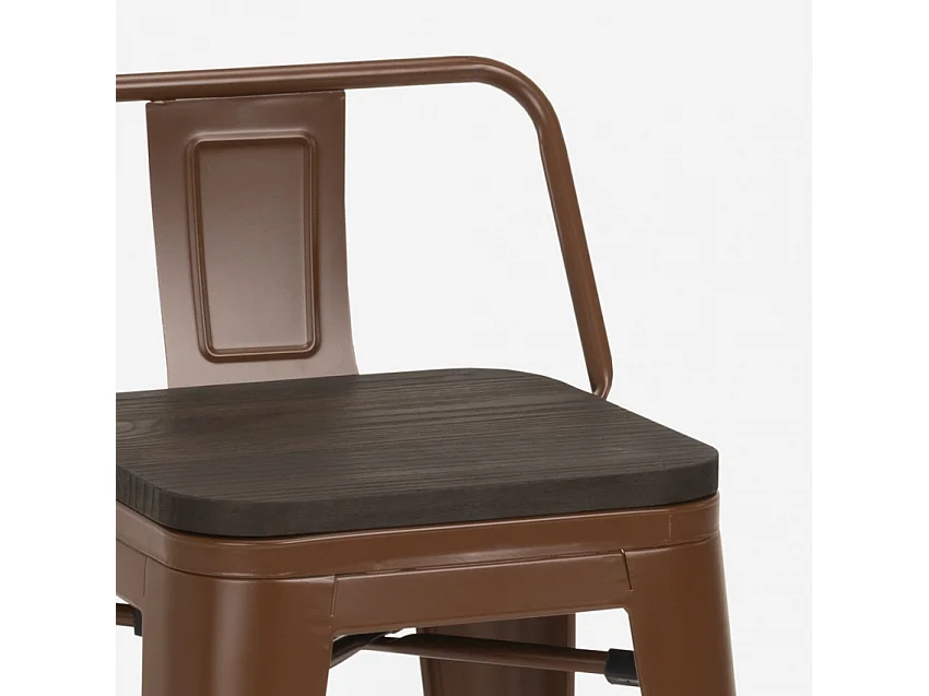 taburete alto de diseño industrial de metal y madera, para barra y cocina steel wood top - Marrón