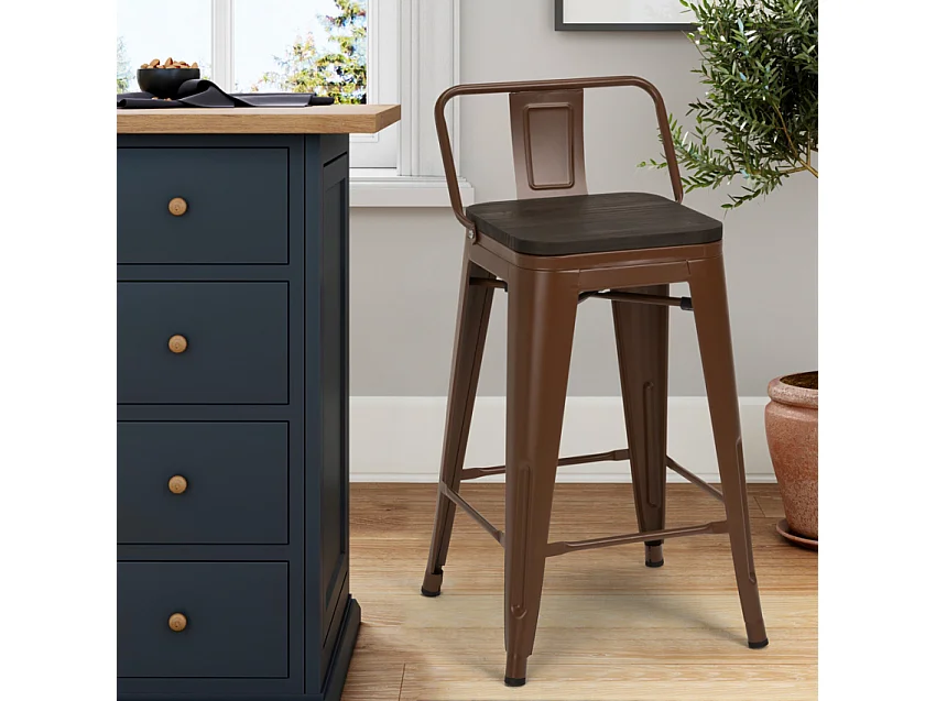 hoher hocker industriedesign barhocker aus metall und holz im stil für bar oder küche steel wood top - Braun