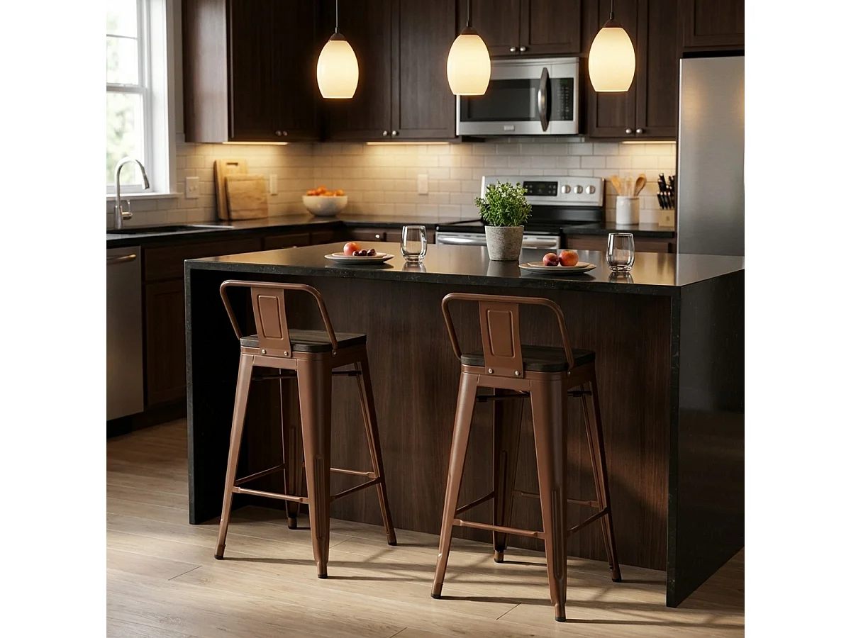 taburete alto de diseño industrial de metal y madera, para barra y cocina steel wood top - Marrón