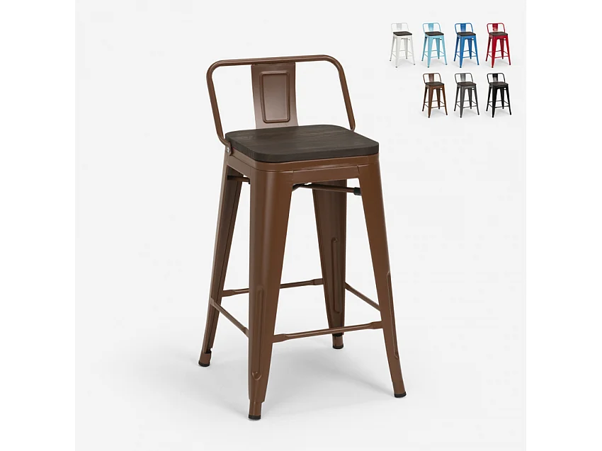 taburete alto de diseño industrial de metal y madera, para barra y cocina steel wood top - Marrón