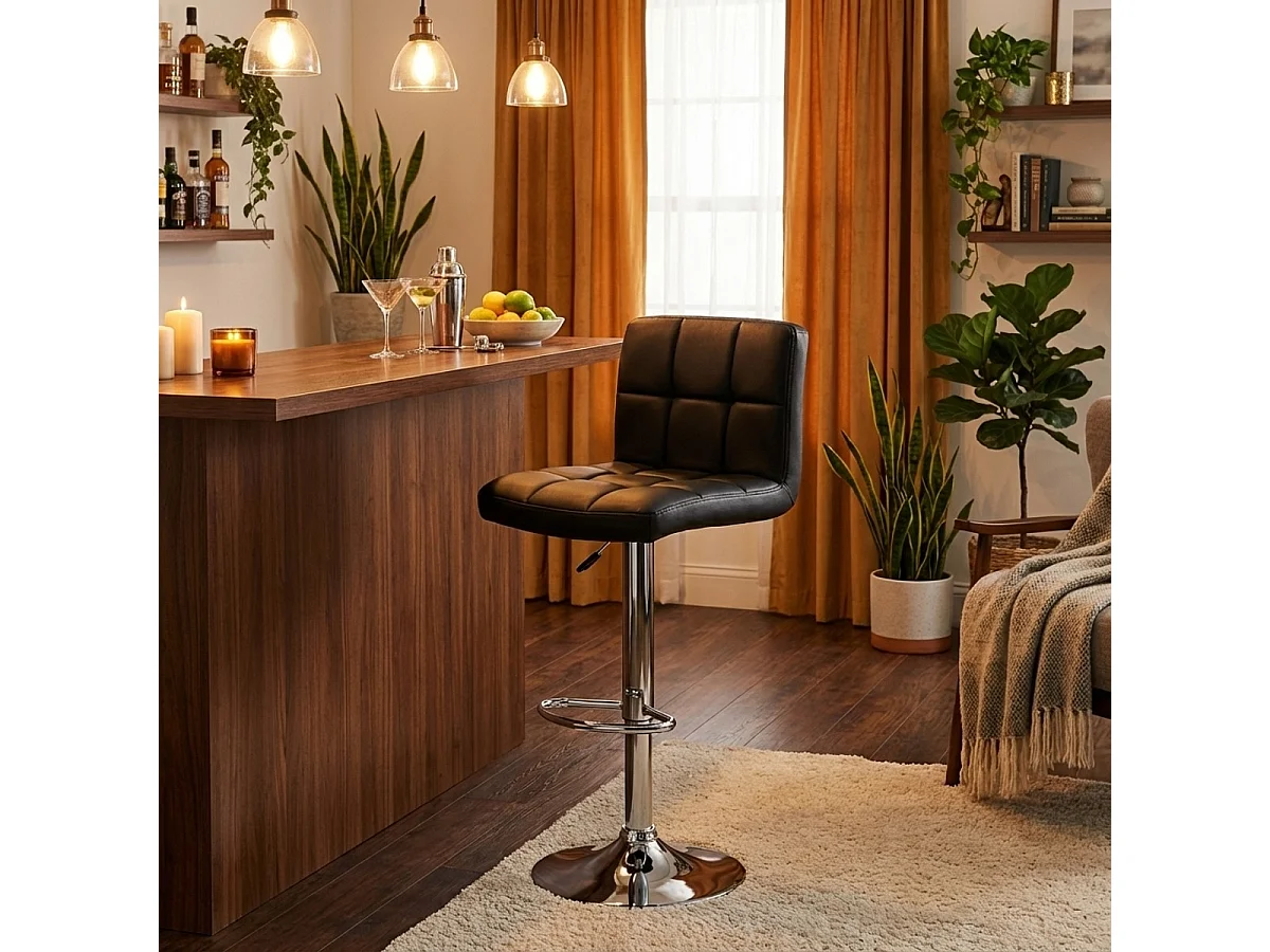 Taburete de cocina y bar alto giratorio ajustable con respaldo Atlanta - Negro