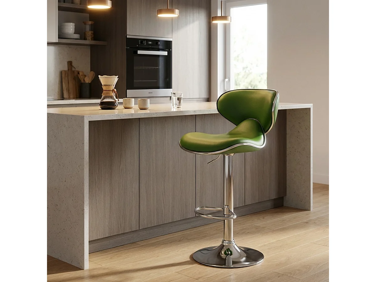 Taburete cocina y bar moderno giratorio cromado diseño Amarillo - Verde
