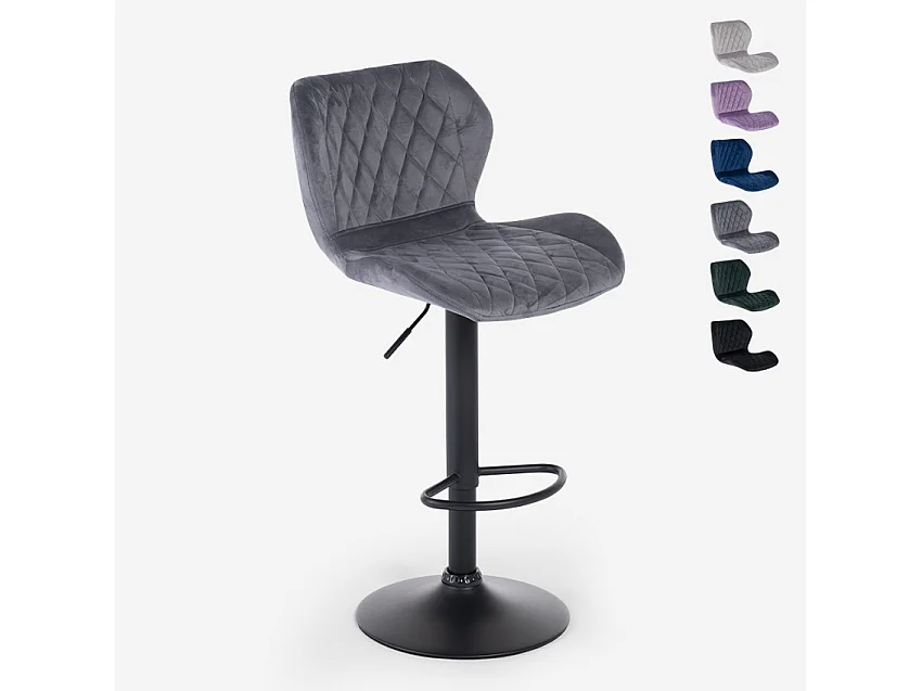 Taburete de barra de cocina ajustable moderno en tela de terciopelo Jersey. - Gris Oscuro