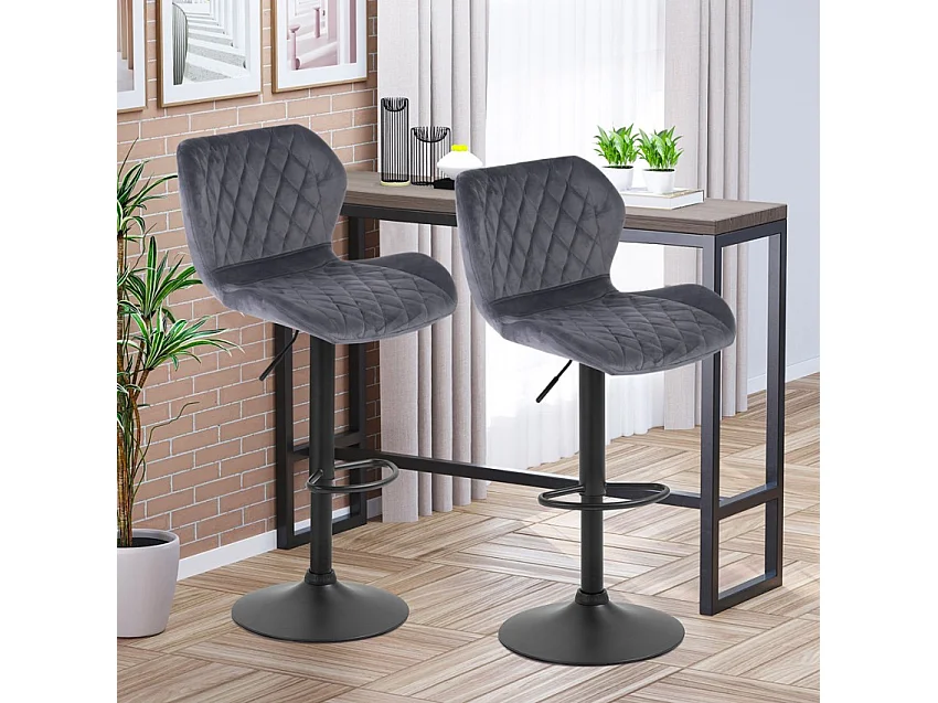 Taburete de barra de cocina ajustable moderno en tela de terciopelo Jersey. - Gris Oscuro