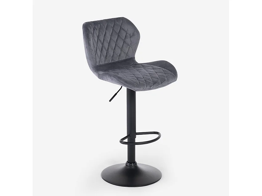 Taburete de barra de cocina ajustable moderno en tela de terciopelo Jersey. - Gris Oscuro