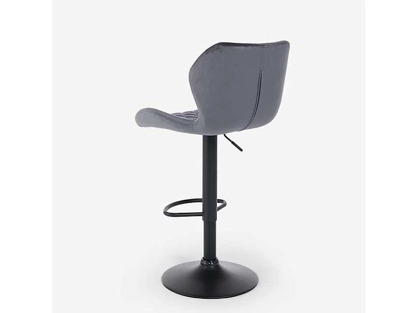 Taburete de barra de cocina ajustable moderno en tela de terciopelo Jersey. - Gris Oscuro