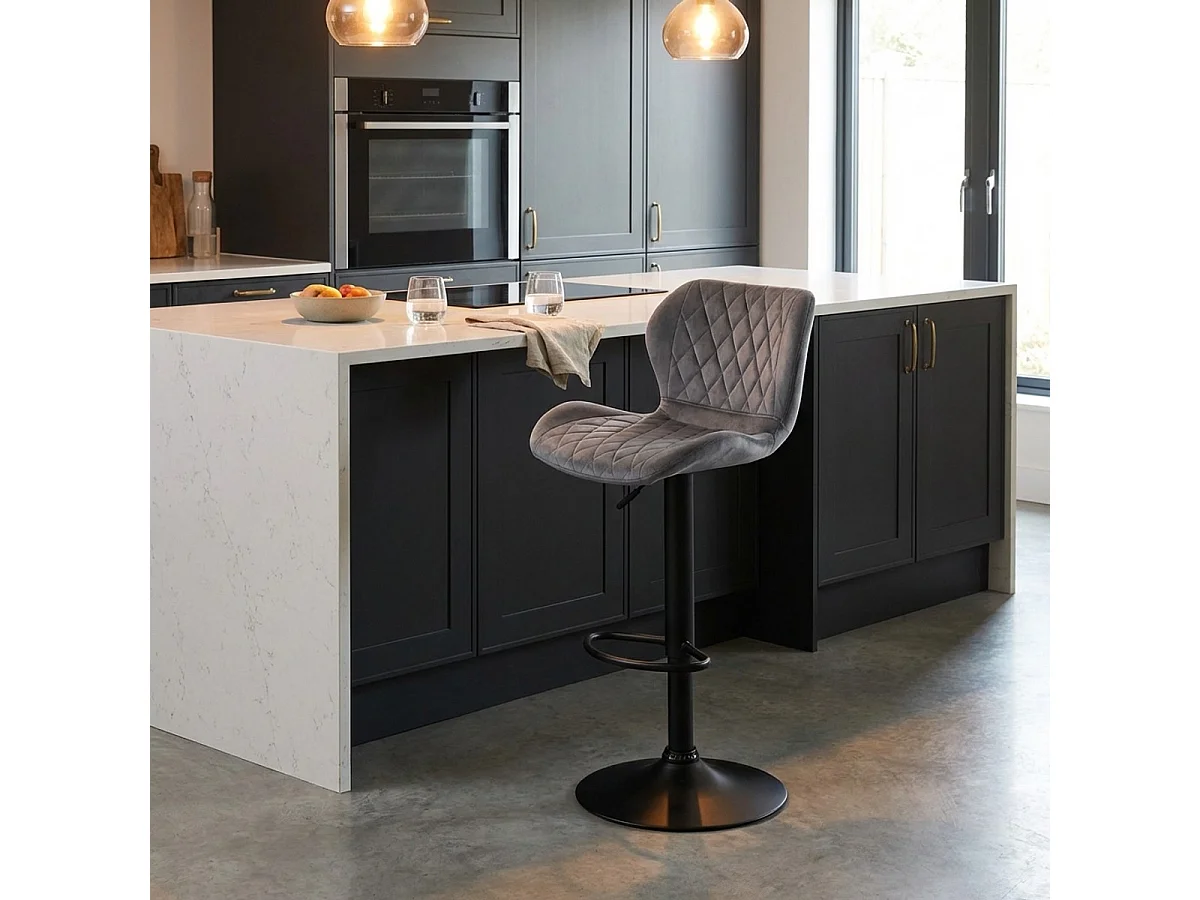 Taburete de barra de cocina ajustable moderno en tela de terciopelo Jersey. - Gris Oscuro