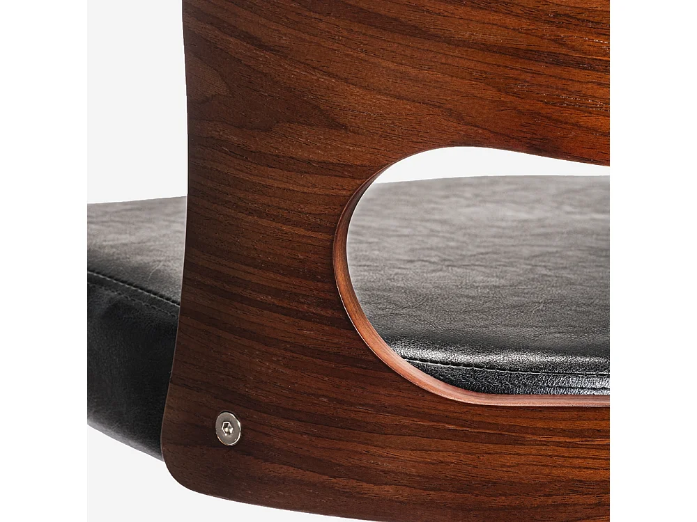 Barhocker hoch drehbar aus Holz und schwarzem Kunstleder Soru