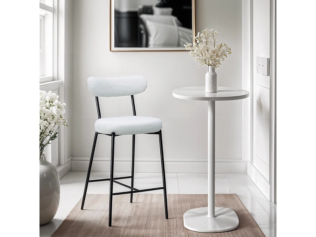 Hocker hoch modern Küche mit weißer Bouclé-Rückenlehne Opos