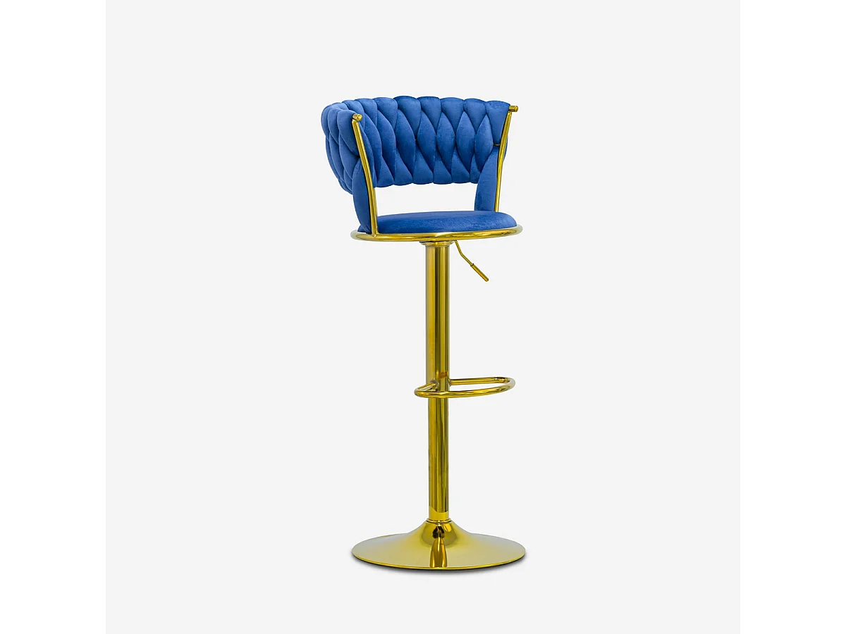 Hocker verstellbar aus goldfarbenem Metall und gewebtem Samt Macaron - Blau
