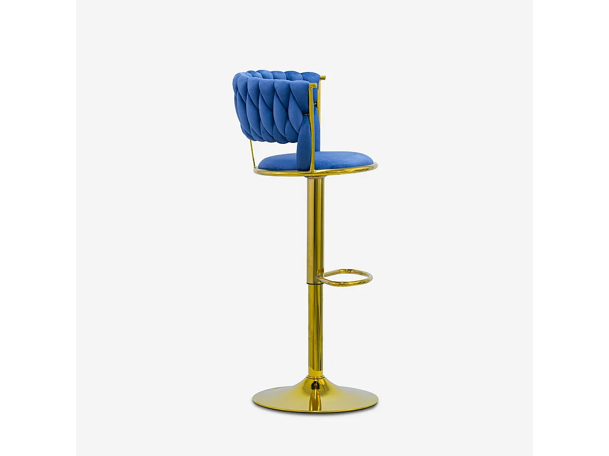Hocker verstellbar aus goldfarbenem Metall und gewebtem Samt Macaron - Blau