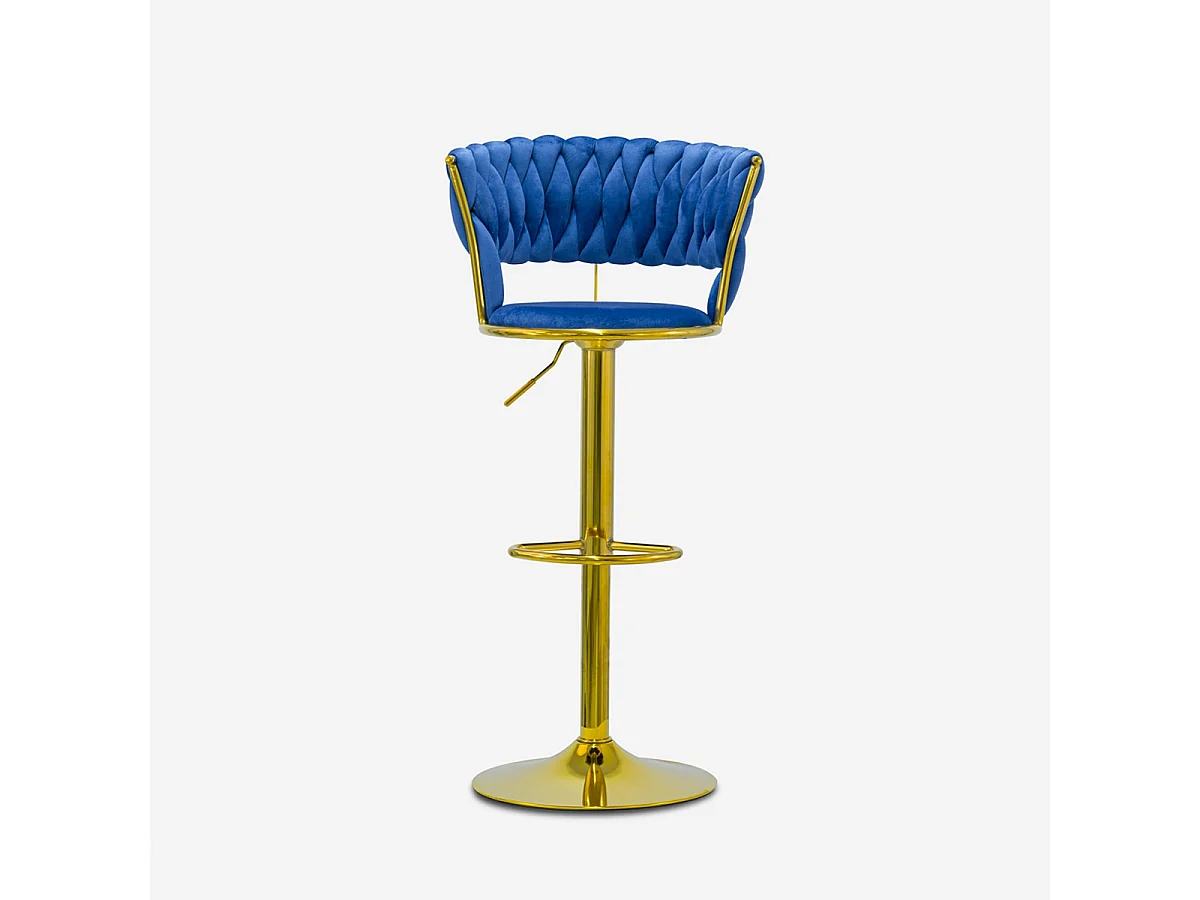 Hocker verstellbar aus goldfarbenem Metall und gewebtem Samt Macaron - Blau