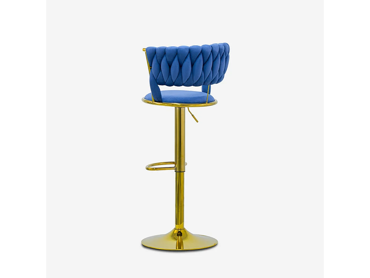 Hocker verstellbar aus goldfarbenem Metall und gewebtem Samt Macaron - Blau