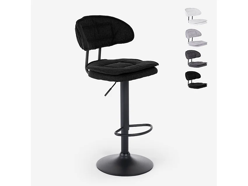 Taburete de bar de cocina ajustable moderno en tela tapizada Nashville. - Negro