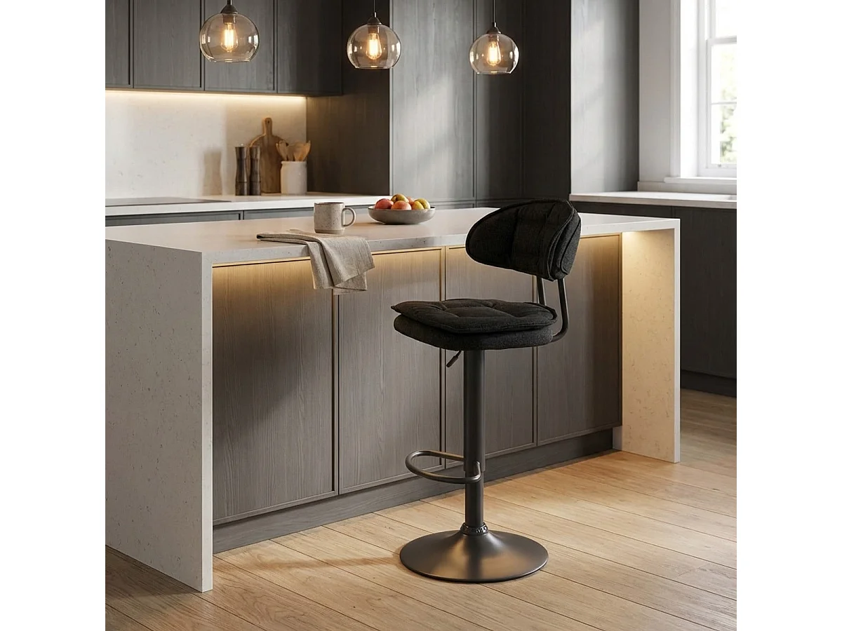 Taburete de bar de cocina ajustable moderno en tela tapizada Nashville. - Negro