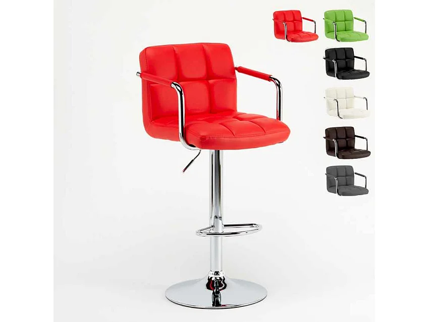 Taburete de bar cocina alto giratorio ajustable con respaldo y reposabrazos Las Vegas - Rojo