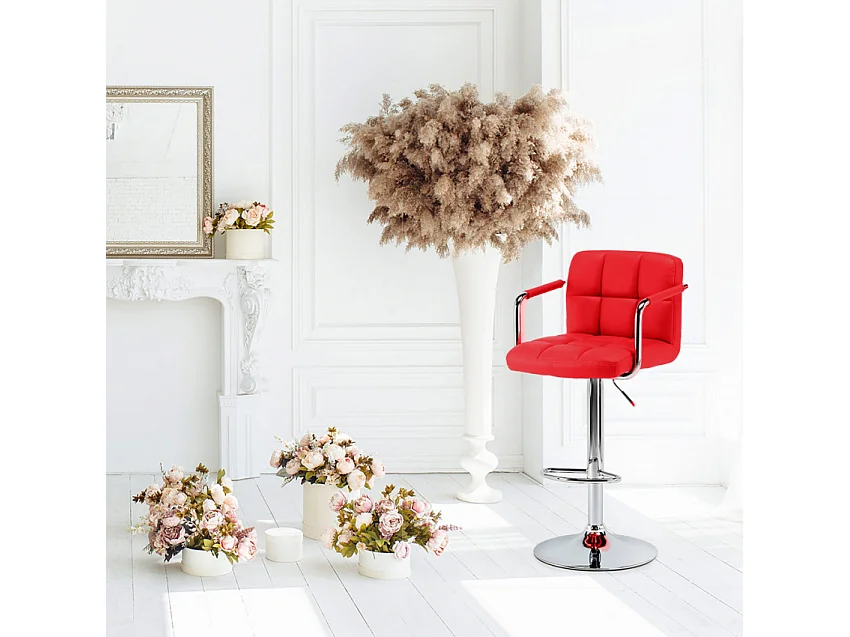 Taburete de bar cocina alto giratorio ajustable con respaldo y reposabrazos Las Vegas - Rojo