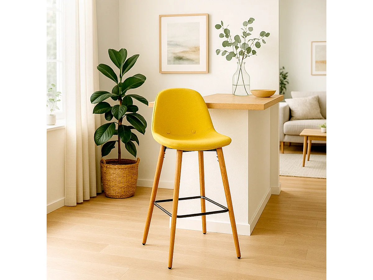 Nordischer Barhocker aus Stoff mit Rückenlehne Shona für Küche - Gelb
