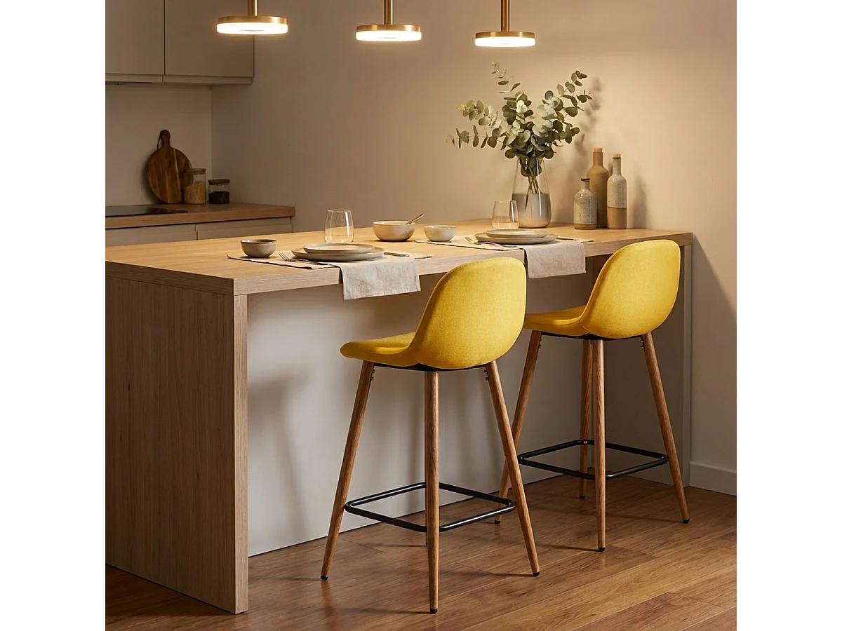 Nordischer Barhocker aus Stoff mit Rückenlehne Shona für Küche - Gelb