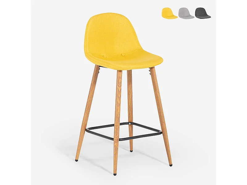 Tabouret de bar haut cuisine style nordique en tissu avec dossier Shona - Jaune