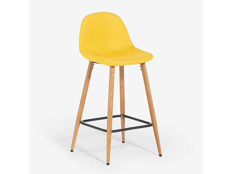 Tabouret de bar haut cuisine style nordique en tissu avec dossier Shona - Jaune