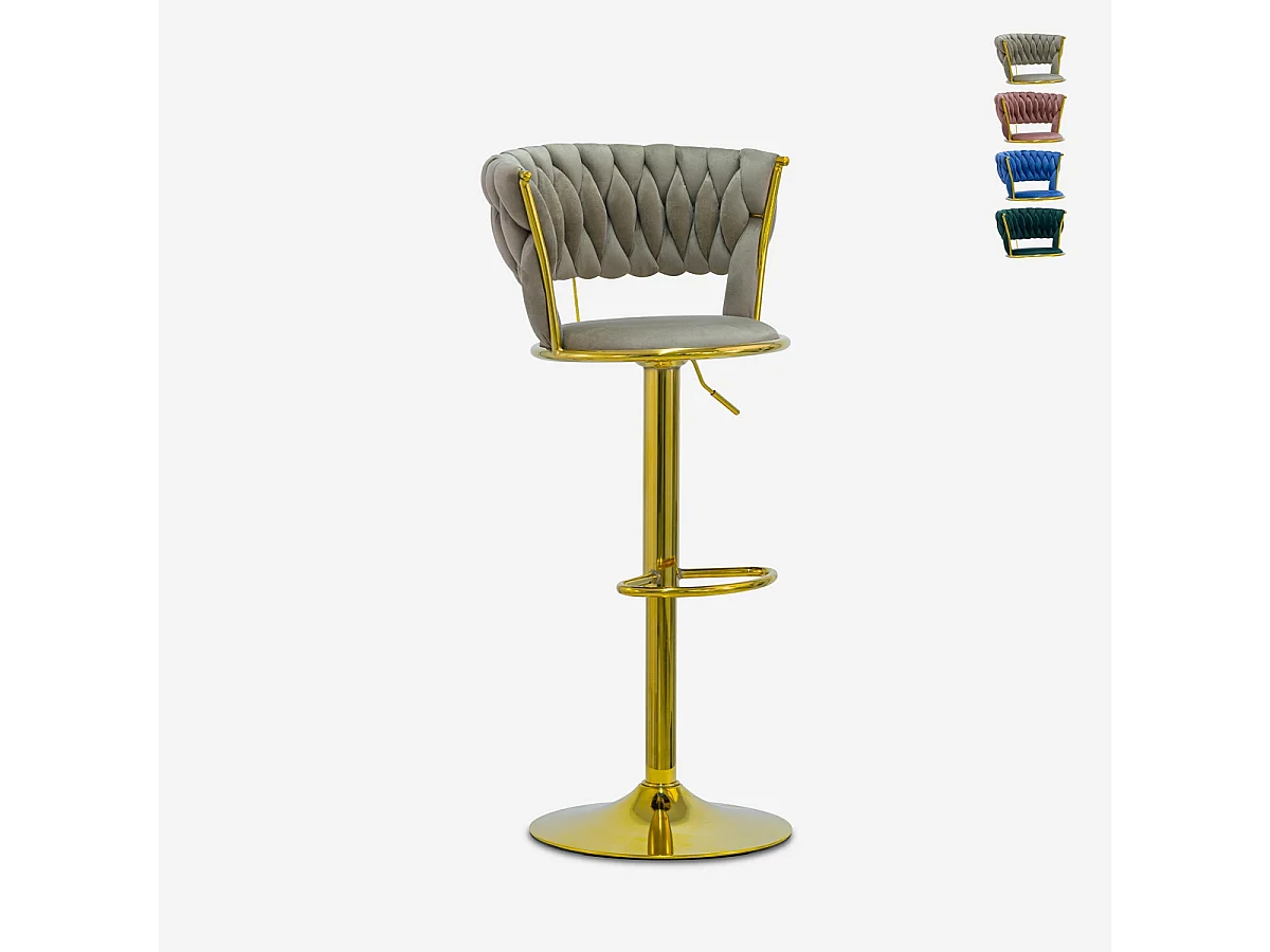 Hocker verstellbar aus goldfarbenem Metall und gewebtem Samt Macaron - Braun