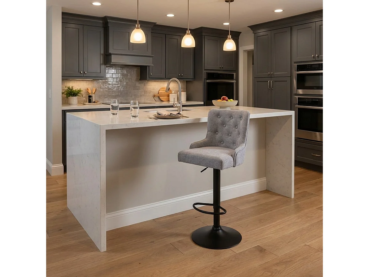 Verstellbarer Küchen- und Barhocker aus Stoff modernes Design Scranton - Hellgrau