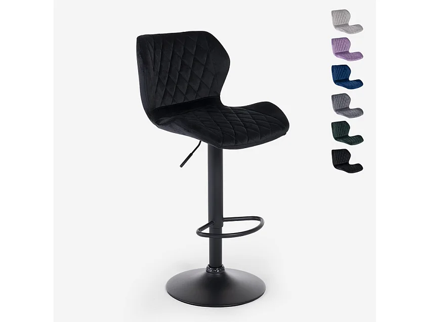 Taburete de barra de cocina ajustable moderno en tela de terciopelo Jersey. - Negro