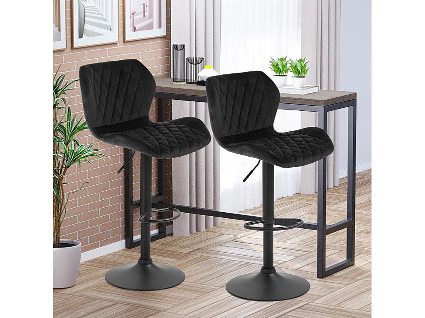 Taburete de barra de cocina ajustable moderno en tela de terciopelo Jersey. - Negro