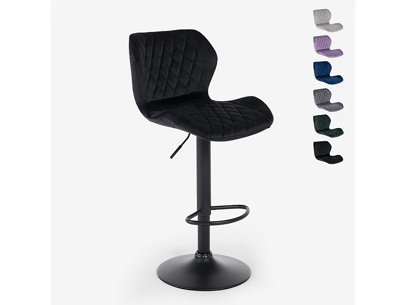 Taburete de barra de cocina ajustable moderno en tela de terciopelo Jersey. - Negro