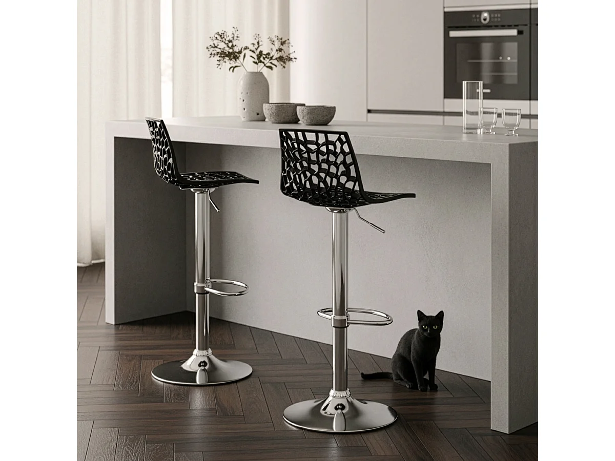 Barhocker mit Fußstütze Hoch Drehbar Höhenverstellbar für Küche Bar Grand Soleil Spider - Schwarz