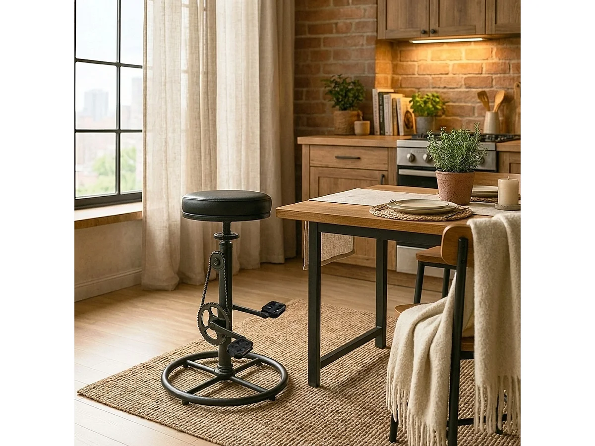 Barhocker aus Kunstleder im Industriestil mit Fußstütze Glint