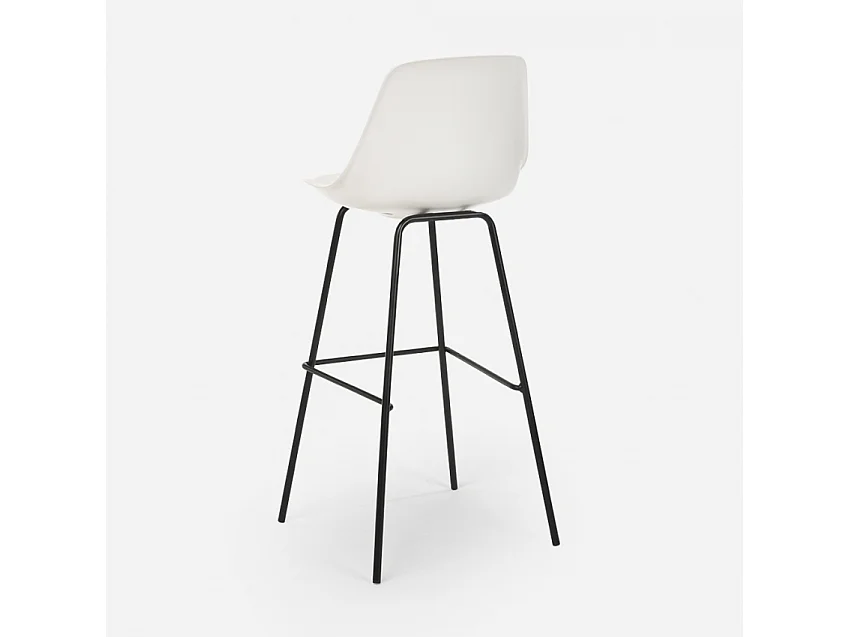 Taburete alto de metal para barra de cocina con cojín de diseño moderno Willis - Blanco