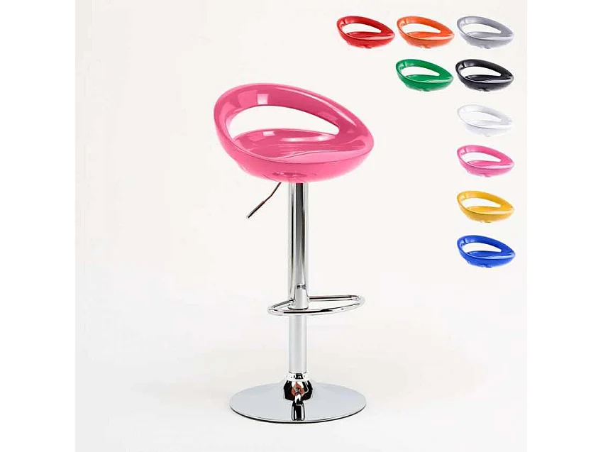 Taburete de bar para cocina alto giratorio fijo ajustable y con reposapiés modelo Hollywood - Rosa