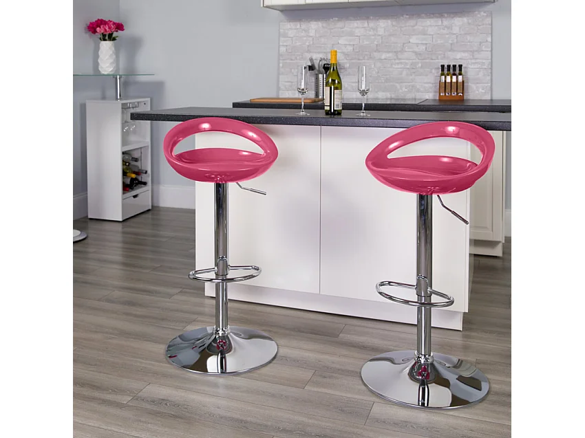 Taburete de bar para cocina alto giratorio fijo ajustable y con reposapiés modelo Hollywood - Rosa