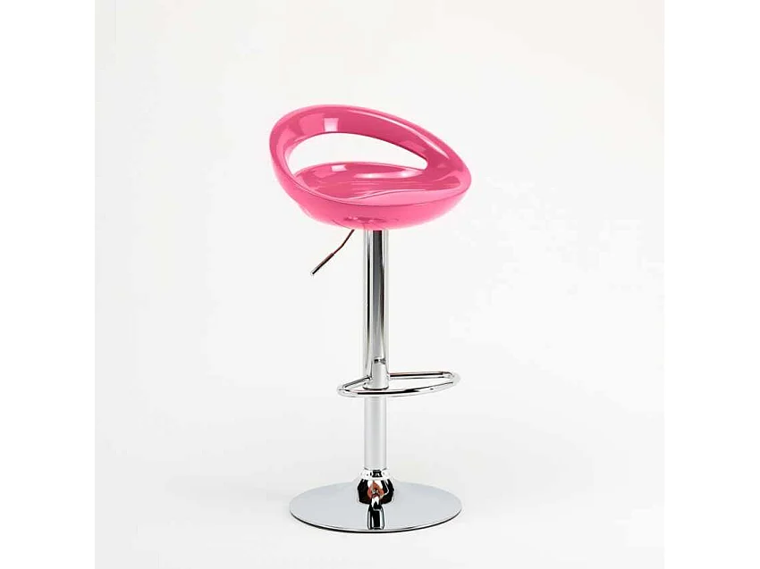 Taburete de bar para cocina alto giratorio fijo ajustable y con reposapiés modelo Hollywood - Rosa