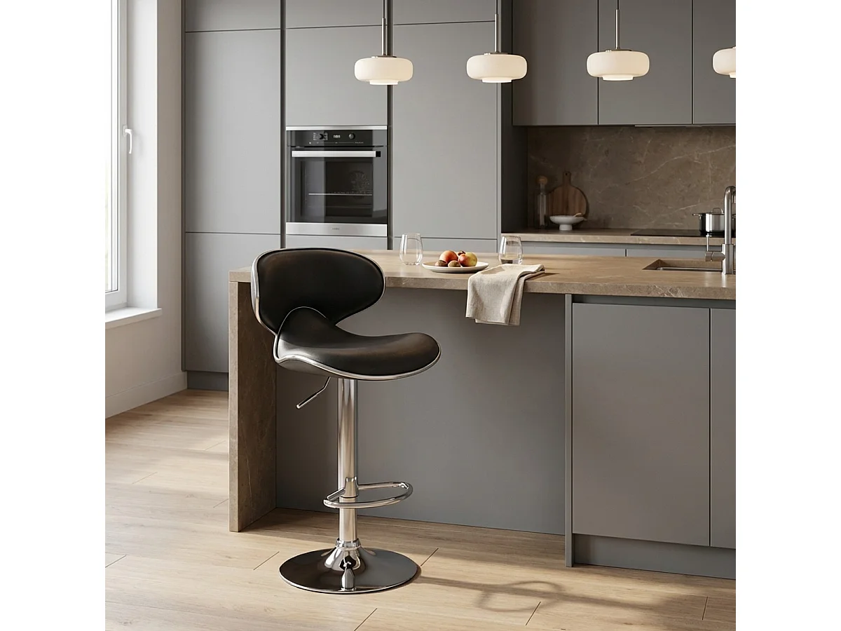 Sgabello per cucina e bar Amarillo Design Moderno girevole cromato - Nero