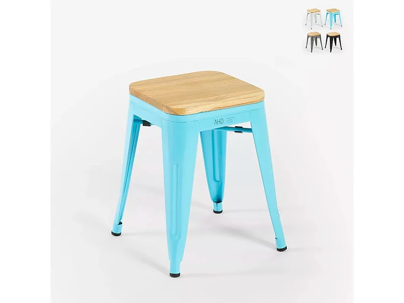 industrieller hocker metall bar küche top holz steel rocket wood. - Hellblau