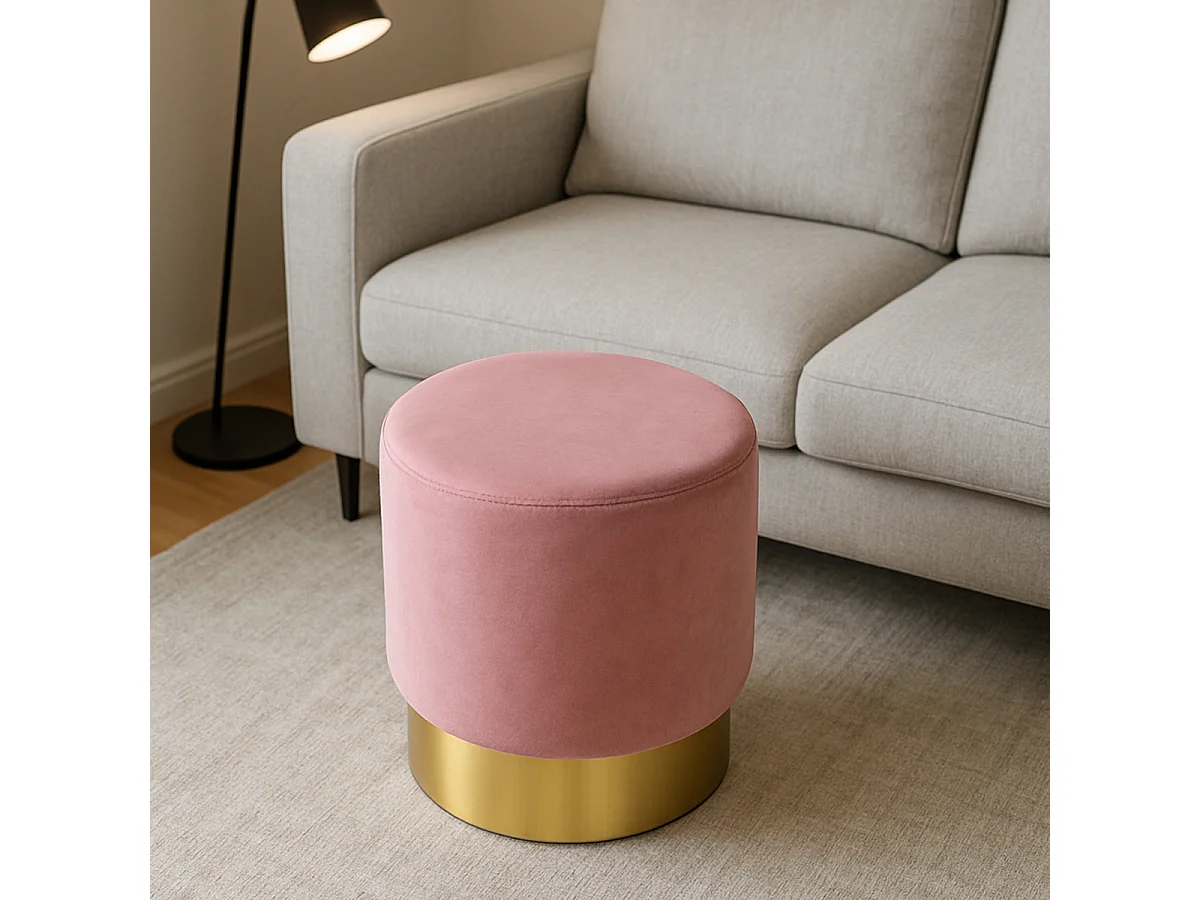Puf reposapiés taburete bajo acolchado redondo diseño terciopelo Rossetto - Rosa