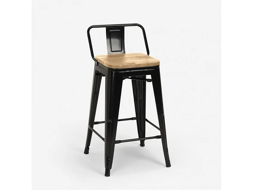 Hoher hocker industrie design küche bar barhocker Steel Wood Top Light - Schwarz