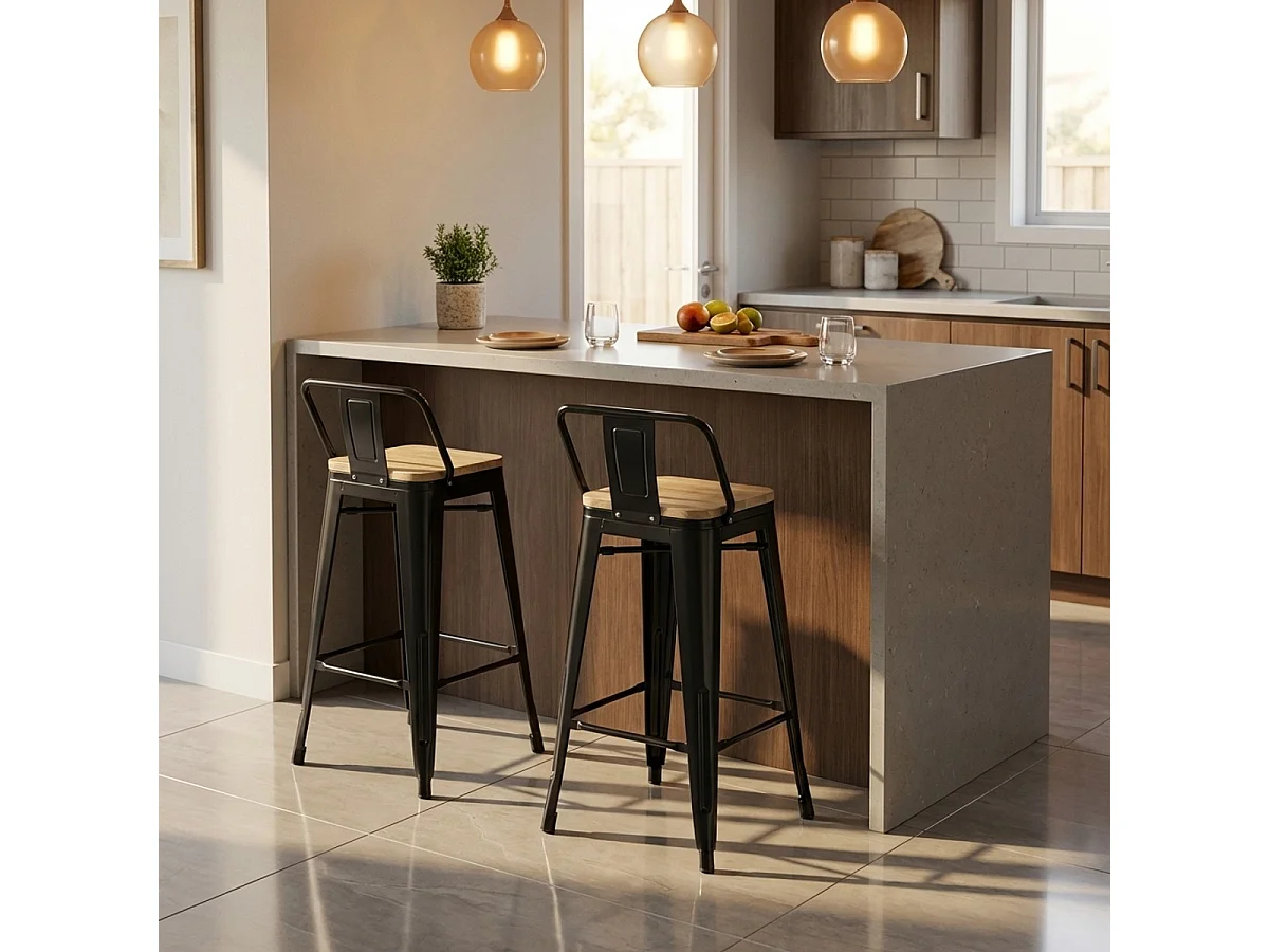 Hoher hocker industrie design küche bar barhocker Steel Wood Top Light - Schwarz