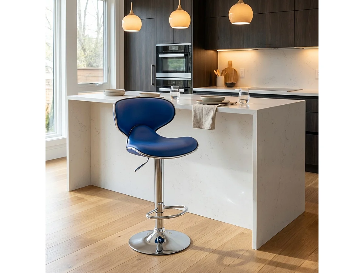Tabouret de cuisine et bar design moderne pivotant chromé Amarillo - Bleu