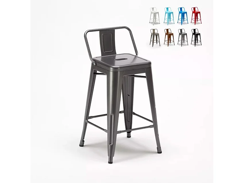 taburete alto de acero y metal para cocinas y bares con respaldo steel top - Gris