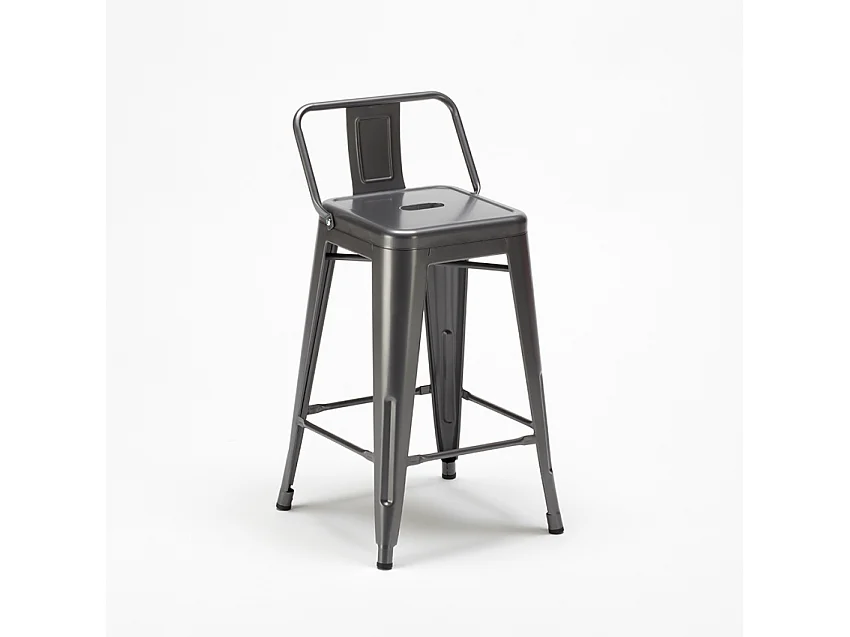 taburete alto de acero y metal para cocinas y bares con respaldo steel top - Gris